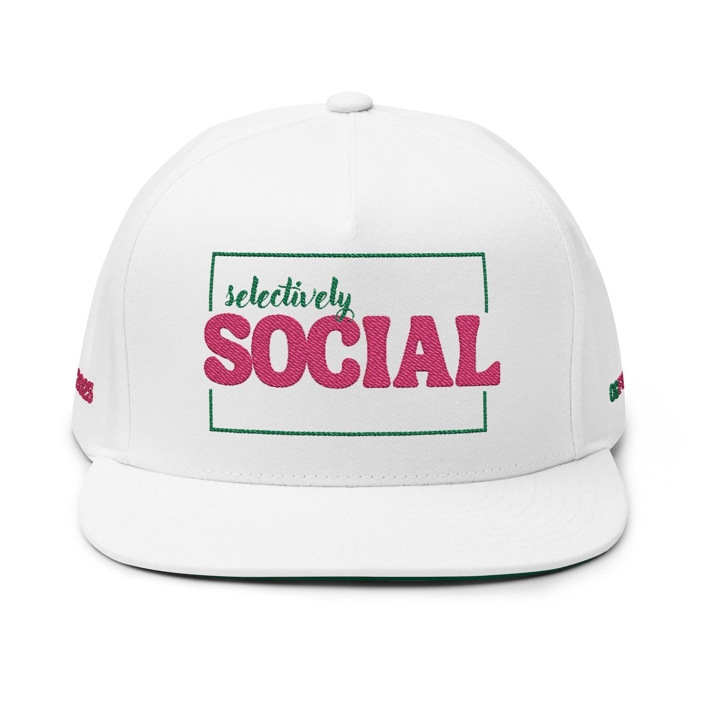 Selectively Social Flat Bill Cap - Stylish Embroidered Hat for Trendsetters, Casual Events