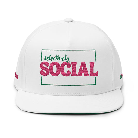 Selectively Social Flat Bill Cap - Stylish Embroidered Hat for Trendsetters, Casual Events