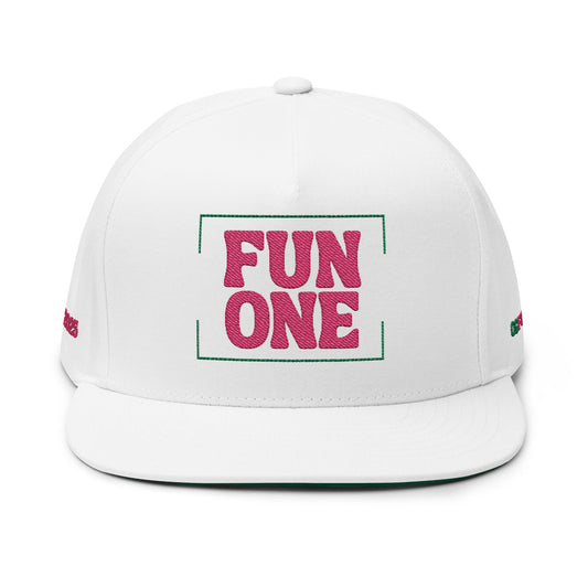 Fun One Embroidered Flat Bill Cap - Trendy Baseball Hat, Gift for Friends, Party Accessory, Outdoor Gear, Youth Fashion